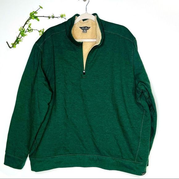 Eddie Bauer Hunter Green Faux Sheepskin Lined 1/4 Zip Sweatshirt